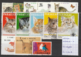 (TJ) Katten - Wereld-4 - 13 Zegels (gest./obl./used) - Chats Domestiques