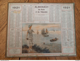 1921 Calendrier Du Département De L'Aube - Calme Du Soir, Bateaux Voiliers, Élégante Au Chapeau - Grossformat : 1921-40