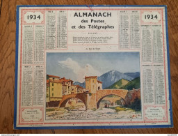 1934 Calendrier Du Département De L'Aube - Le Pont De Sospel - Marius? Illustrateur - Tamaño Grande : 1921-40
