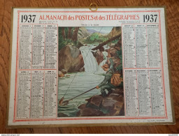 1937 Calendrier Du Département De L'Aube - Pêche à La Truite, à La Mouche, Pécheur - D.L. Illustrateur - Tamaño Grande : 1921-40