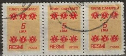 TURKEY 1981 Official - 5l. - Red And Yellow FU BLOCK OF THREE - Francobolli Di Servizio