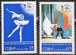 Cuba, 1998, Mi 4160-4161, 50th Anniversary Of The Cuban National Ballet, Swan Lake+Giselle, 2v, MNH - Danse