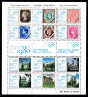 GREAT BRITAIN - 1980 QUESTA STAMP EXHIBITION SOUVENIR SHEET FINE MNH ** SG UNLISTED - Prove & Ristampe