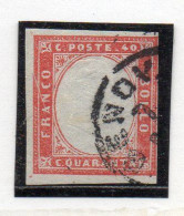 381 - SARDEGNA IV, 40  Cent Rosa Vermiglio N. 16F Usato . CORNICE SINISTRA INTACCATA DA RIGA BIANCA - Sardegna