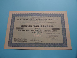 Bewijs Van Aandeel N° 02722 Serie D Groot 12,50 Gulden " KONINKLIJKE HOLLANDSCHE LLOYD  " Amsterdam 1932 ( Zie SCANS ) ! - Schiffahrt