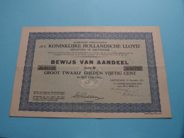 Bewijs Van Aandeel N° 02722 Serie D Groot 12,50 Gulden " KONINKLIJKE HOLLANDSCHE LLOYD  " Amsterdam 1932 ( Zie SCANS ) ! - Scheepsverkeer