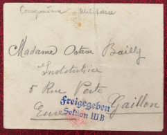 Allemagne, Griffe Freigegeben Section IIIB Sur Enveloppe Pour La France - (B3159) - Feldpost (franqueo Gratis)
