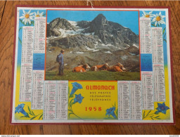 1958 Calendrier Du Département De L'Aube - Troupeau En Montagne, Vaches, Vacher - Grand Format : 1941-60