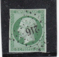 France - Année 1853/60 - N°YT 12  - Oblitéré PC - 5c Vert - 1853-1860 Napoléon III