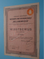 " HOLLAND-MEXICO " Maatschappij Voor Hypothecair Crediet > WINSTBEWIJS N° 1181 - Amsterdam 1919 ( Zie SCANS ) ! - Banque & Assurance