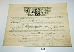 AF2 Ancien Diplôme - 1939 - Quaregnon - Ecole Normale - Diplômes & Bulletins Scolaires