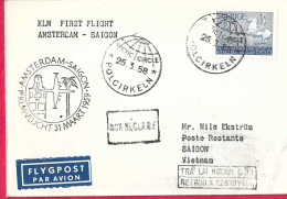 HOLLAND - FIRST POLAR FLIGHT KLM FROM AMSTERDAM TO SAIGON *31.3.1958* ON OFFICIAL COVER FROM SVERIGE - Posta Aerea