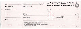 Bahrain - Bank Of Bahrain & Kuwait  Old Big Check Fancy Number ( 100100 ) With Old Logo Of Bank - Very Rare - Chèques & Chèques De Voyage