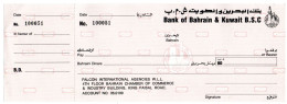 Bahrain - Bank Of Bahrain & Kuwait  Old Big Check With Old Logo Of Bank - Very Rare #1 - Chèques & Chèques De Voyage