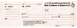 Bahrain - Bank Of Bahrain & Kuwait  Old Big Check With Old Logo Of Bank - Very Rare #5 - Chèques & Chèques De Voyage