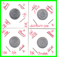 REPUBLICA DEMOCRATICA DE ALEMANIA ( DDR ) 4 MONEDAS DE 5 PFENNING AÑO 1968 - 1978 - 1980 -  1989 - CECA - A - 5 Pfennig