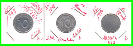 REPUBLICA DEMOCRATICA DE ALEMANIA ( DDR ) 3 MONEDAS DE 10 PFENNING AÑO - 1948 - 1949 - CECA - A - Y - 1950 -   CECA - E - 10 Pfennig