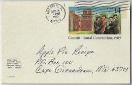 USA 1987 Postal Stationery Card Stamp Constitutional Convention Philadelphia 14 Cents From Chester To Cape Girardeau - 1981-00