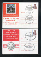 "BERLIN" 1990, 2 Privat-Postkarten "BRD/DDR" Und "GESAMTDEUTSCHES PARLAMENT" Je SSt. (C834) - Postales Privados - Usados