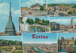 CARTOLINA  TORINO,PIEMONTE-MOLE ANTONELLIANA-SALUTI-PIAZZA CASTELLO-PALAZZO REALE-CASTELLO DEL VALENTINO-VIAGGIATA 1963 - Mole Antonelliana