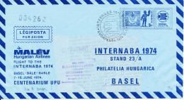 Hungary Postal Stationery Flight Cover Malev Flight To INTERNABA Basel Centenary UPU - Briefe U. Dokumente