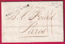 MARQUE BAU GAL ARMEE DU RHIN TEXTE DE BALE BASLE SUISSE AN8 1800 POUR PARIS LETTRE - Army Postmarks (before 1900)