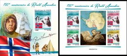 Niger 2022, Explorers, Amundsen IV, 4val In BF+BF IMPERFORATED - Polar Exploradores Y Celebridades