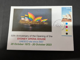 20-10-2023 (4 U 43) Sydney Opera House Celebrate 50th Anniversary (10-10-2023) FDI Cover (Mardi Gras Colours) - Cartas & Documentos