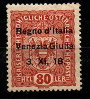 ITALIA - VENEZIA GIULIA - 1918 - FRANCOBOLLI D'AUSTRIA SOVRASTAMPATO - 80 HELLER - MH - Venezia Giulia