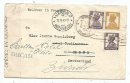 INDIA LETTRE COVER BOMBAY 1943 TO SUISSE CENSOR DHC 151 - 1936-47 Roi Georges VI