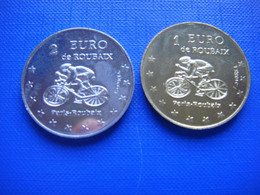 Jeton - Médaille - Monnaie - Pièce : 2 Jetons De Cyclisme Paris - Roubaix 1998 - 2 Euro Et 1 Euro ( Vélo Commune ) - Euros Des Villes