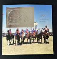 Mongolie Mongolia 1993 Mi. Bl. 209 Silver Argent Olympic Games Barcelona 1992 Chess Horse Cheval Pferd Jeux Olympiques - Paardensport