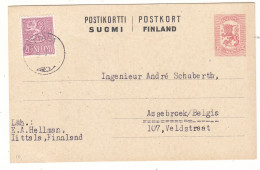 Finlande - Carte Postale De 1955 - Entier Postal - Oblit Littala - Exp Vers Assebroek - - Storia Postale