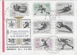 1964 Jeux Olympiques D'Hiver D'Innsbruck: Lettre Avec Série Olympique: Centre Presse - Hiver 1964: Innsbruck
