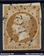 FRANCE EMISSION PRESIDENCE 10c BISTRE JAUNE N° 9 AVEC OBLITERATION PC 1102 DIJON COTE D'OR - 1852 Louis-Napoléon