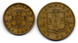 JAMAICA, Set Of Two Coins 1/2, 1 Penny, Nickel-Brass, Year 1938, 1942, KM # 31, 32 - Giamaica