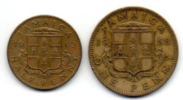 JAMAICA, Set Of Two Coins 1/2, 1 Penny, Nickel-Brass, Year 1963, 1958, KM # 36, 37 - Giamaica