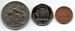 JAMAICA, Set Of Three Coins 25 Cents, Copper-Nickel, Copper, Year 1987-95, KM # 49, 147, 167 - Giamaica