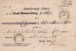 Einlieferungsschein Für Eine Postanweisung K2 Neckargemünd 18.6.1871 Und 1x K2 Ohne Datum Ansehen !!!!!!!!!! - Cartas & Documentos