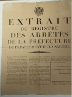 Affiche Sarthe An XIII Arpentage Cadastre  Carte Cassini Interdiction Détruire Tour  Clocher Monument - Afiches