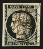 20c CERES (n°3) Obl. "Plume" + Grille. Superbe. - 1849-1850 Cérès