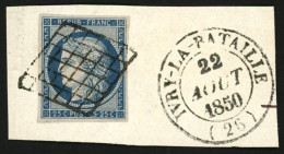 25c CERES (n°4) Obl. GRILLE + T.14 IVRY-LA-BATAILLE Sur Fragment. Magnifique. - 1849-1850 Cérès