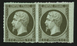 Paire 1c Empire (n°11) Bord De Feuille Percé En Lignes Neuf *. Signé SCHELLER. TB. - 1853-1860 Napoléon III
