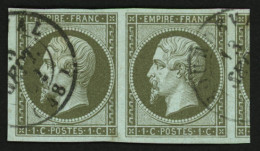 Magnifique Paire Oblitérée Du 1c (n°11). TTB. - 1853-1860 Napoléon III.