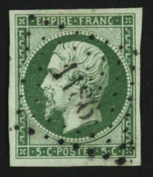 5c Empire VERT Foncé Sur Vert (n°12c) Obl. PC 1186. Cote 380€. Signé JAMET + CALVES. TTB. - 1853-1860 Napoléon III.