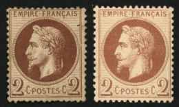 2c Lauré Chocolat (n°26Aa) Neuf * Et 2c Lauré Type II (n°26B) Neuf * (quasiment **). TB. - 1863-1870 Napoléon III Con Laureles