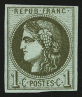 1c BORDEAUX  Report 2 Olive Fonçé (n°39Ba) Neuf * Quasiment **. Signé SCHELLER. Superbe. - 1870 Bordeaux Printing