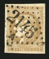 10c BORDEAUX Report 2 Nuance BISTRE-Verdâtre (n°43Bb) Obl. GC 2145. Cote 750€++. Signé SCHELLER. Luxe. - 1870 Bordeaux Printing