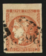 40c BORDEAUX Nuance ROUGE (n°48j) TTB Margé Obl. GC. Trace De Pli. Nuance Trés Rare. Cote 2500€. Signé SCHELLER. TTB. - 1870 Emissione Di Bordeaux