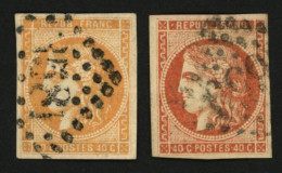 40c BORDEAUX Jaune Orange (n°48h) + 40c BORDEAUX Rouge Orange (n°48c) Obl GC. Les 2 Signés SCHELLER. TTB. - 1870 Bordeaux Printing